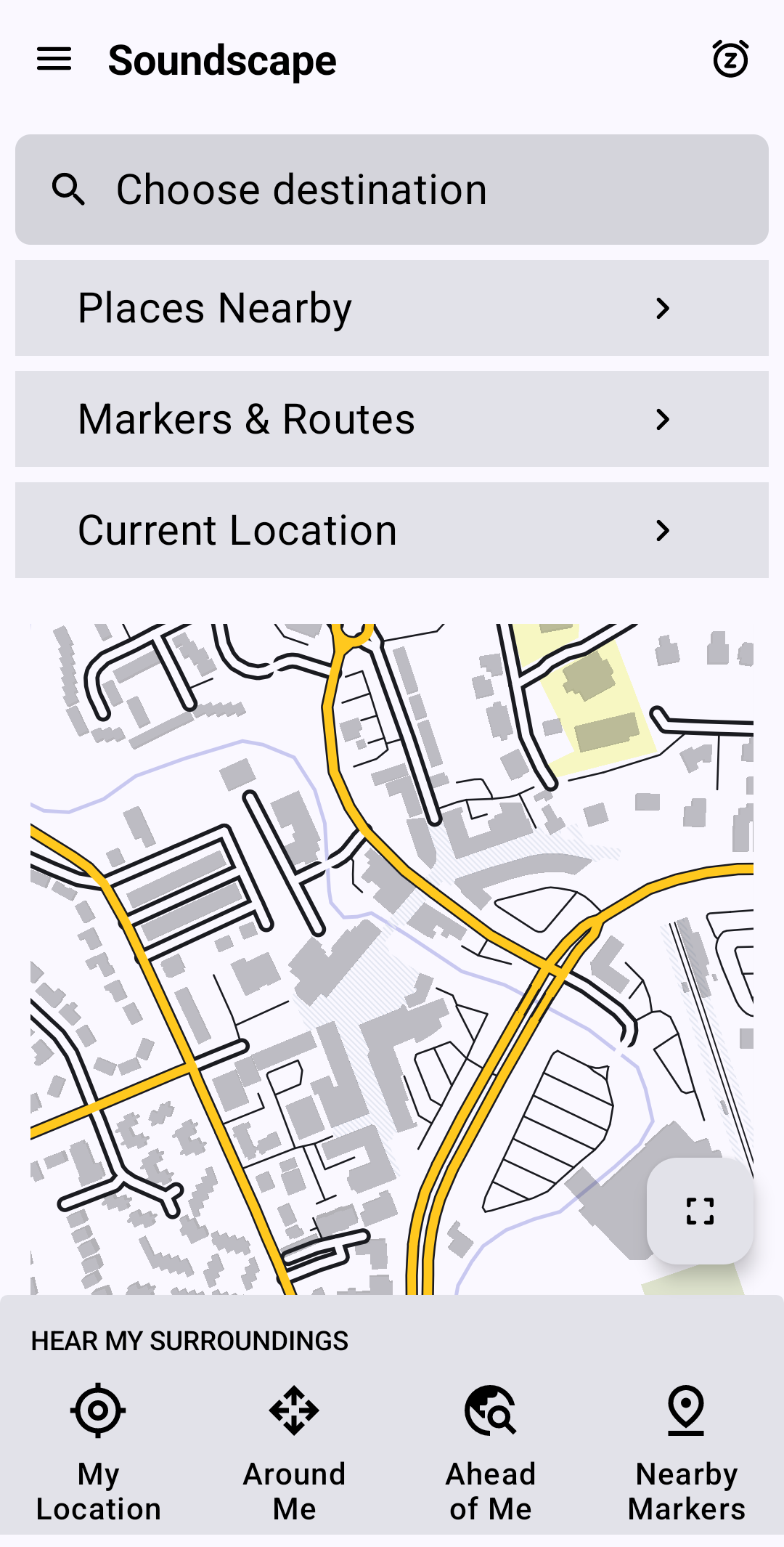Screenshot of the Soundscape home screen